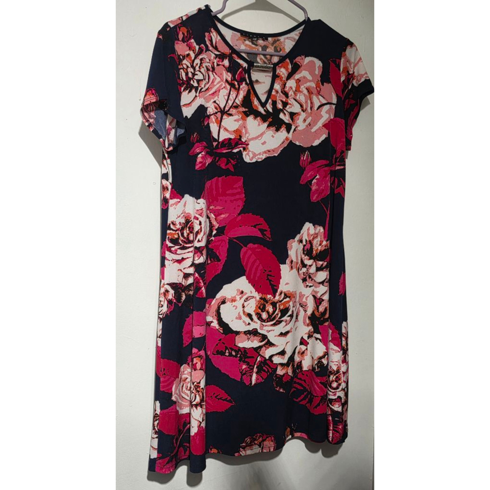 Women's Tiana B. Navy Pink Floral Short Sleeve Dress Size 12